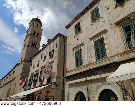 Stradun, Stradone Is The Main Street Of The Historic City Center Of Dubrovnik In Croatia. Architectu