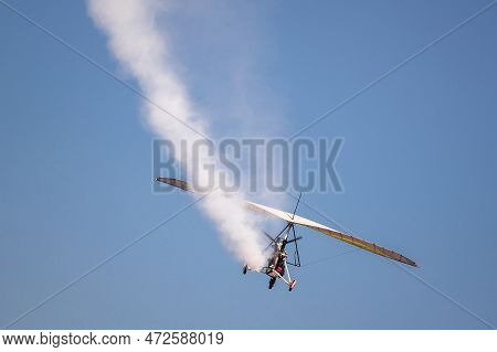Small Aircraft, Motoplane Makes An Emergency Landing, An Accident In The Sky