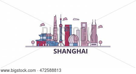 China, Shanghai City Tourism Landmarks, Vector City Travel Illustration