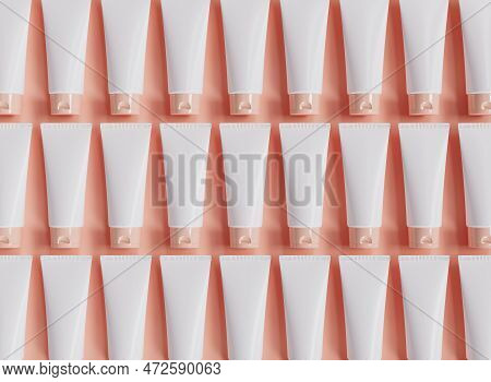 Group Of Cream Tubes Flat Lay, Cosmetic And Beauty Product Commecial Template