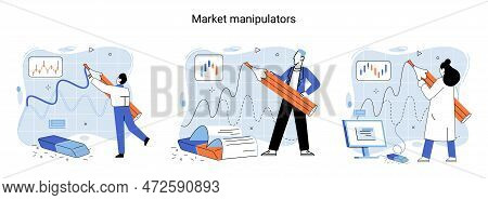 Stock Market Manipulation Concepts Set, Change Business Graph Indicator, Influence Crypto Currency P