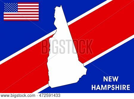 New Hampshire - Usa, United States Of America Map Vector Template. White Color Map On Flag Backgroun