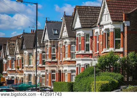 A Row Of Typical English Terraced Houses Around Kensal Rise In London