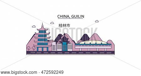 China, Guilin Tourism Landmarks, Vector City Travel Illustration