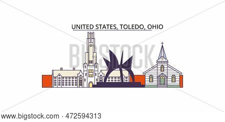 United States, Toledo Tourism Landmarks, Vector City Travel Illustration