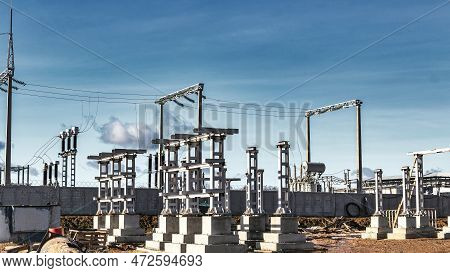 Monolithic Reinforced Concrete Foundation Or Grillage For The Construction Of A Modern Power Plant. 