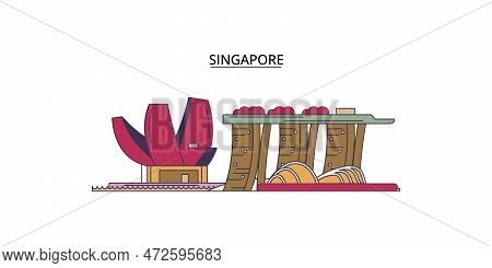 Singapore Tourism Landmarks, Vector City Travel Illustration