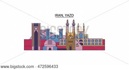 Iran, Yazd Tourism Landmarks, Vector City Travel Illustration