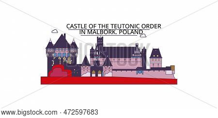 Poland, Malbork Tourism Landmarks, Vector City Travel Illustration