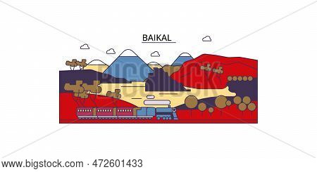 Russia, Baikal Tourism Landmarks, Vector City Travel Illustration