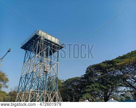 Stock Photo Captures A Watchtower Painted In Blue Color Located At Lingampally Railway Station In Hy