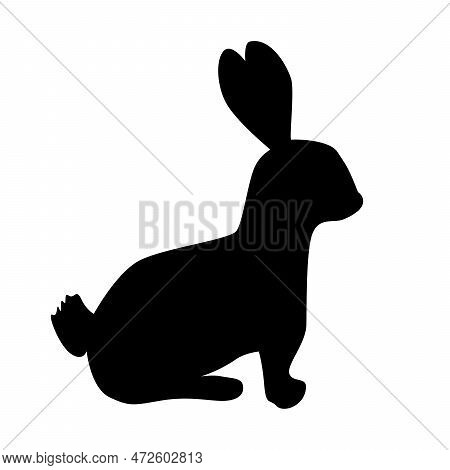 Silhouette Rabbit Isolated On White Background Flat Illustration