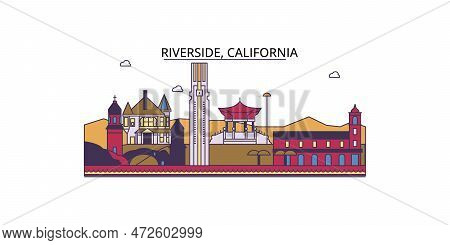 United States, Riverside Tourism Landmarks, Vector City Travel Illustration