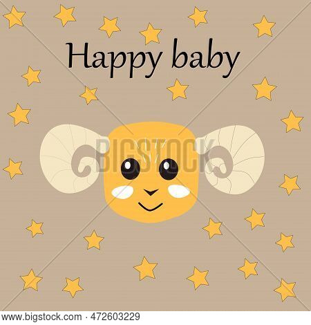 Cheerful Lamb On A Beige Background Illustration