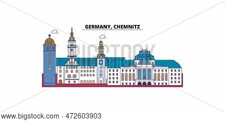 Germany, Chemnitz Tourism Landmarks, Vector City Travel Illustration