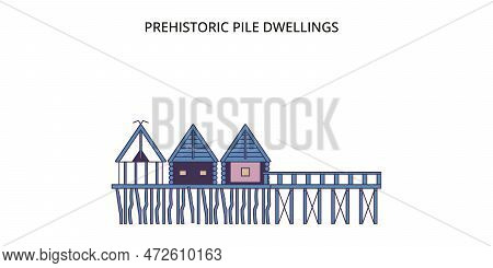 France, Prehistoric Pile Dwellings Around The Alps Landmark Tourism Landmarks, Vector City Travel Il
