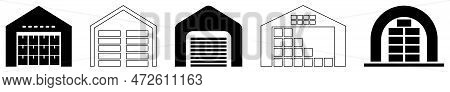Collection Of Warehouse Icons. Flat And Line Art Style. Vector Illustration Isolated On White Backgr