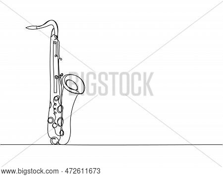 Saxophone One Line Art. Continuous Line Drawing Of Musical, Melody, Blues, Saxophone, Jazz, Horn, Mu