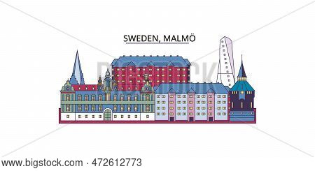 Sweden, Malmo Tourism Landmarks, Vector City Travel Illustration