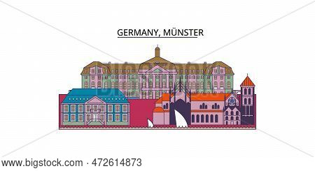 Germany, Munster Tourism Landmarks, Vector City Travel Illustration