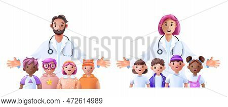 3d Pediatrician, Vector Medical Female Male, Family Doctor Children Healthcare Character Concept. Ca