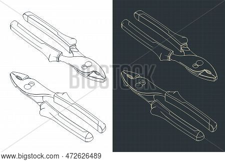 Slip Joint Pliers Isometric Blueprints