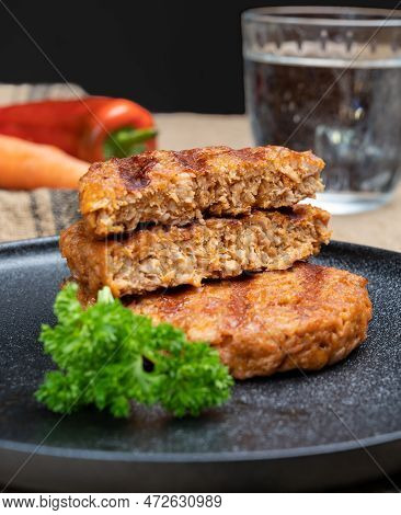 Tasty Vegan Burgers Made From Vegetarian Plant Based Soya Beans Imitation Meat