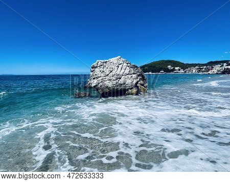 Rocky Beach And Crystal Turquoise Water Of Ionian Sea In Albania.