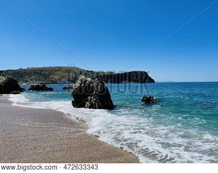 Rocky Beach And Crystal Turquoise Water Of Ionian Sea In Albania.
