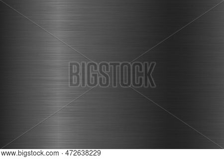 Realistic Black Metal Texture With Scratches. Brushed Steel Or Aluminium Plate. Old Grunge Polished 