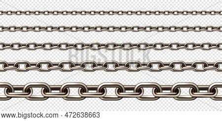 Realistic Brown Metal Chain With Old Rusty Links. Heavy Steel Chain For Industrial Use. Vector Illus