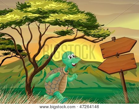 Abbildung einer zu Fuß Schildkröte in der Nähe der leeren arrowboards