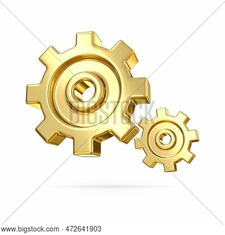 3d Gold Gear Icon. Gold Metal Gears And Cogs. Mechanism Wheels Logo. Cogwheel Concept Template. Sett