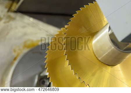 Close Up Scene The Coating Slot Milling Tool. The Horizontal Slot Cutting On Nc Milling Machine