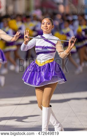 Matamoros, Tamaulipas, Mexico - November 26, 2022: The Desfile Del 20 De Noviembre, Cheerleader Team