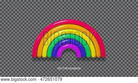 3d Rainbow Isolated On Checkered Background. 3d Rainbow For Design Of Lgbtq Events. Symbol Of Pride 