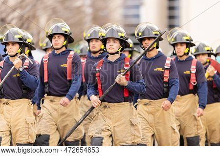 Laredo, Texas, Usa - February 19, 2022: The Anheuser-busch Washington's Birthday Parade, Members Of 