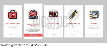 First Aid Emergency Medical Onboarding Mobile Vector. Medicine Hospital, Doctor Health, Care Help, C