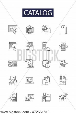 Catalog Line Vector Icons And Signs. Inventory, Listing, Register, Index, Almanac, Card, Directory, 