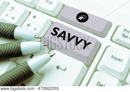 Hand Writing Sign Savvy. Business Showcase Having Perception, Comprehension In Practical Matters