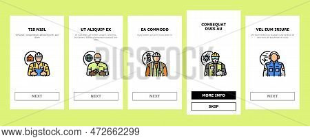 Engineer Technology Work Man Onboarding Mobile Vector. Engineering Worker, Mechanical Industry, Gear