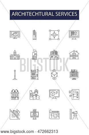 Architechtural Services Line Vector Icons And Signs. Services, Design, Planning, Structural, Buildin