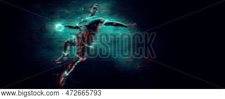 Abstract Silhouette Of A Handball Player On Black Background. Handball Player Man Are Throws The Bal