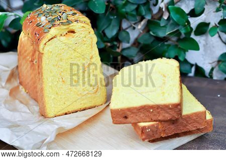 Bread , Pumpkin Bread Or Loaf Of Bread Or Sliced Bread Or Cut Bread With Pumpkin Seed And Sesame Top