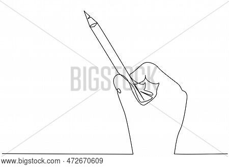 Pencil In Hand In One Line On A White Background. Stock Vector Illustration Of The Authors Creative 