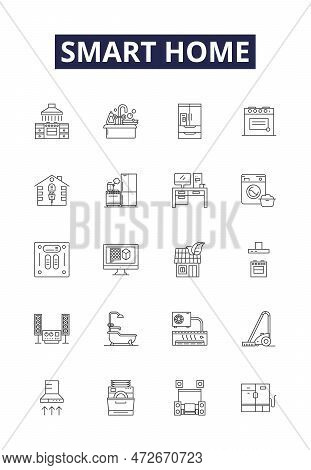 Smart Home Line Vector Icons And Signs. Home, Automation, Automated, Wireless, Connected, Voice, Con