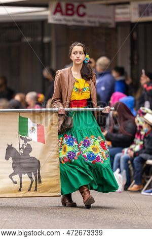 Brownsville, Texas, Usa - February 26, 2022: Charro Days Grand International Parade, Member Of Vaque