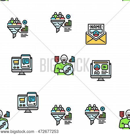 Lead Marketing Generation Vector Seamless Pattern Thin Line Illustration