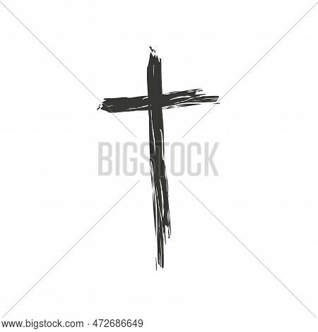 Abstract Brush Cross. Cross Symbol. Grunge Background. Vector Illustration.