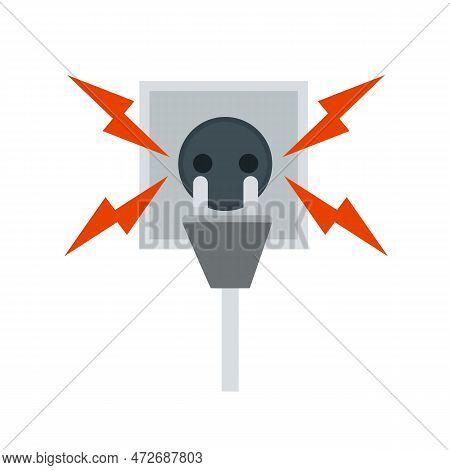 Damaged Cable With Red Wire. Orange Lightning And The Spark. Broken Line. Faulty Electrical Applianc